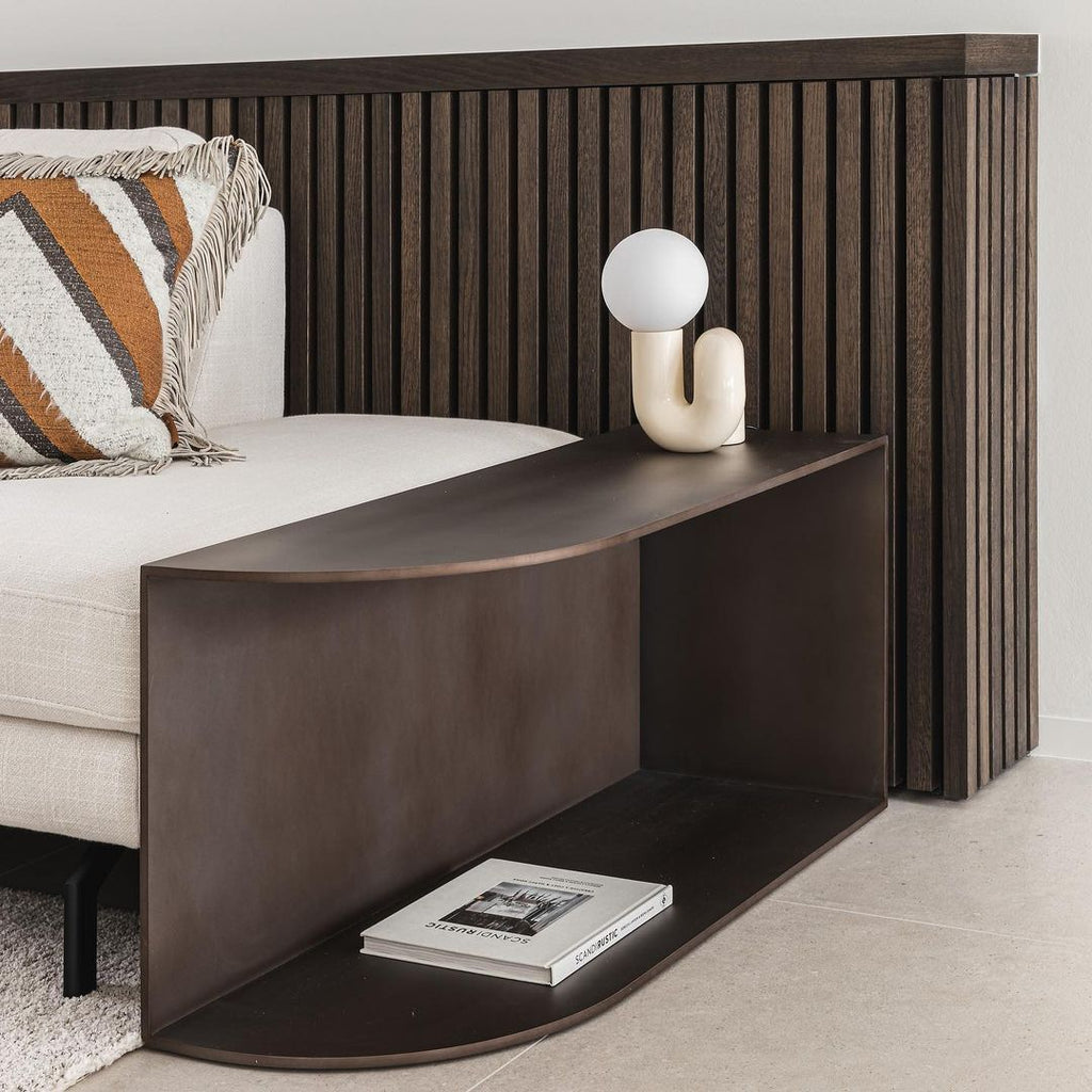 White table lamp on a table without corners