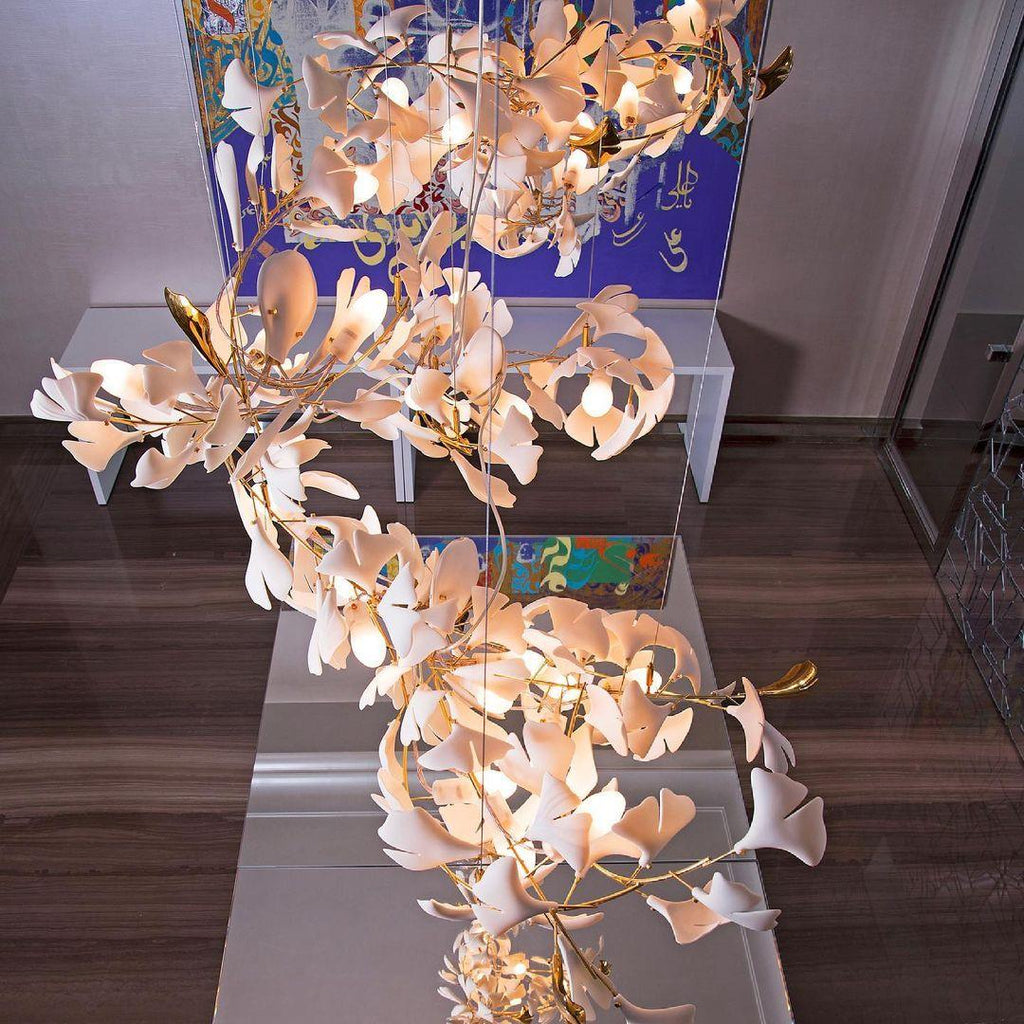 Carias Ceramic Ginkgo Pendant Light Extended