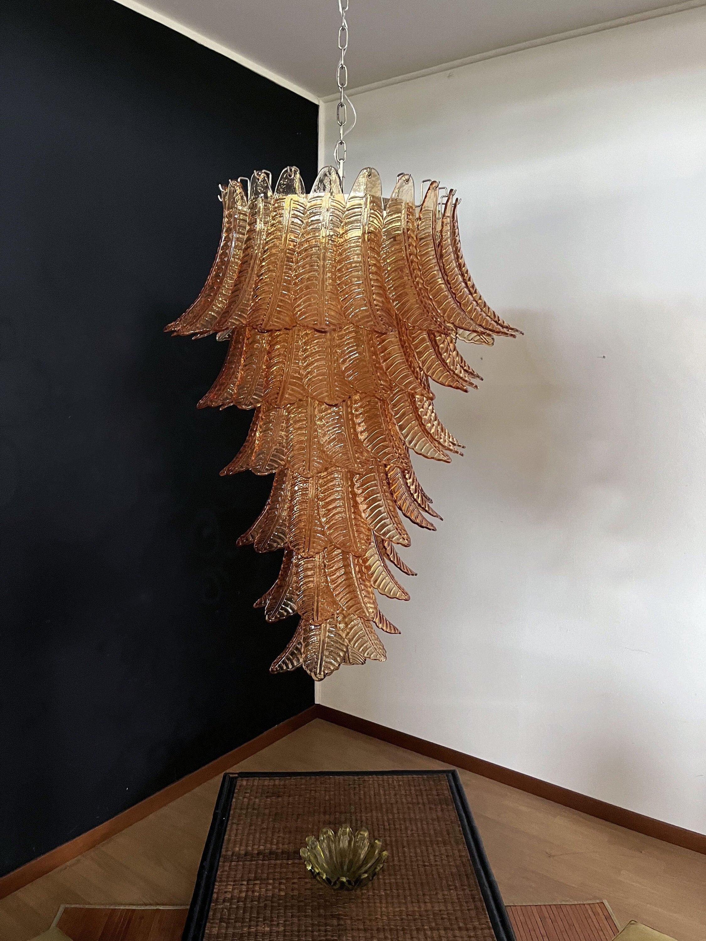 Huge Italian Murano Glass Spiral Chandelier