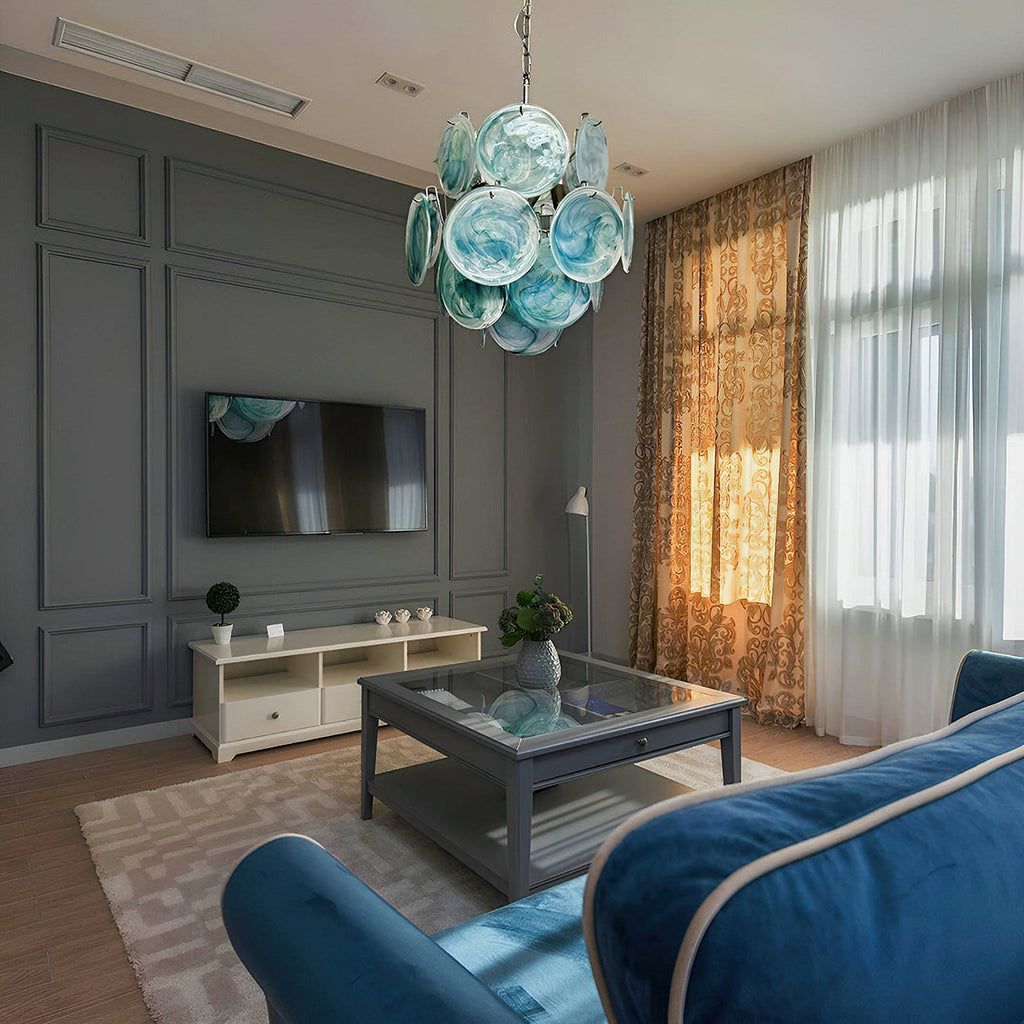 Murano Blue Disc Chandelier 24