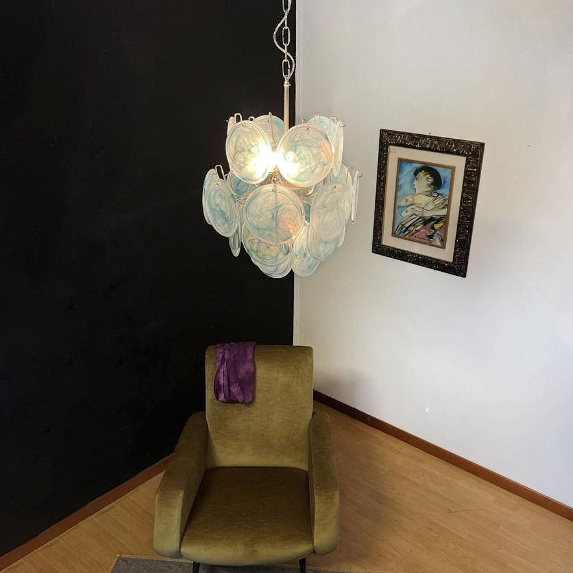 Murano Blue Disc Chandelier 24