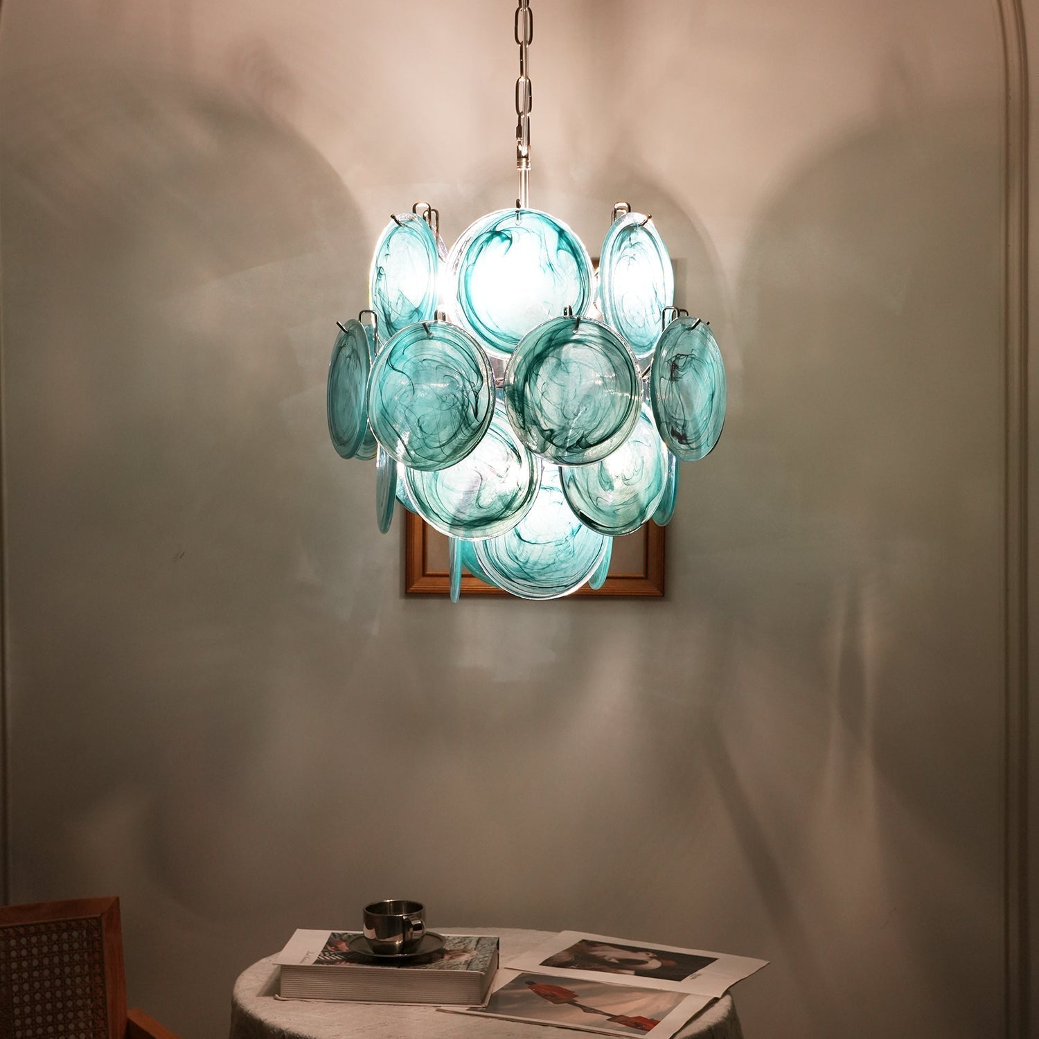Murano Blue Disc Chandelier 24