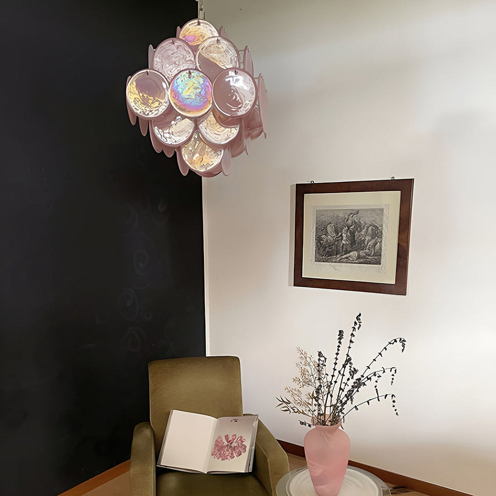 Murano Pink Disc Chandelier 36