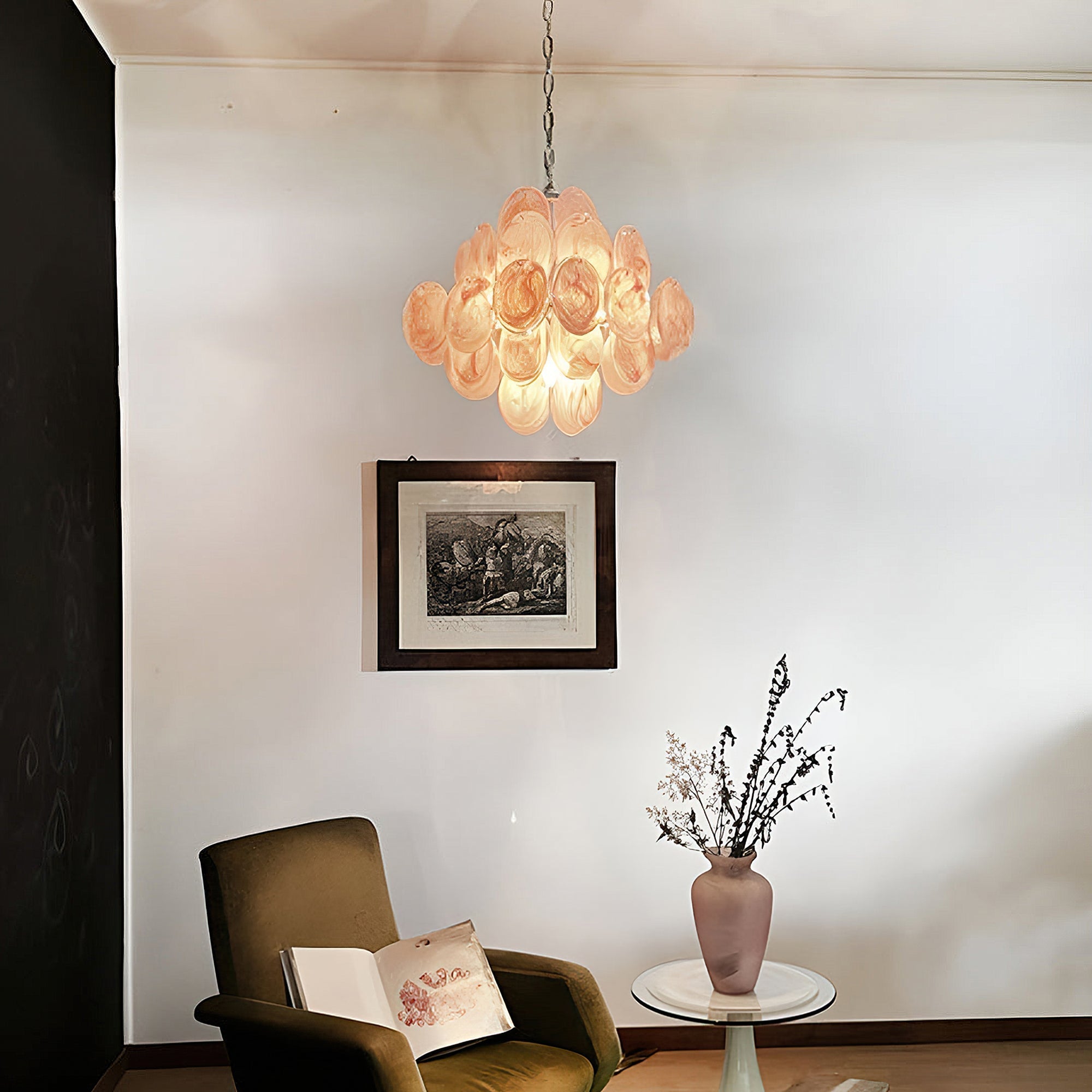 Murano Pink Disc Chandelier 36
