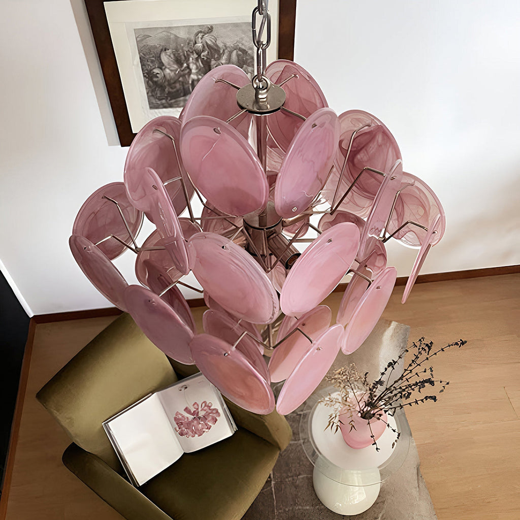Murano Pink Disc Chandelier 36