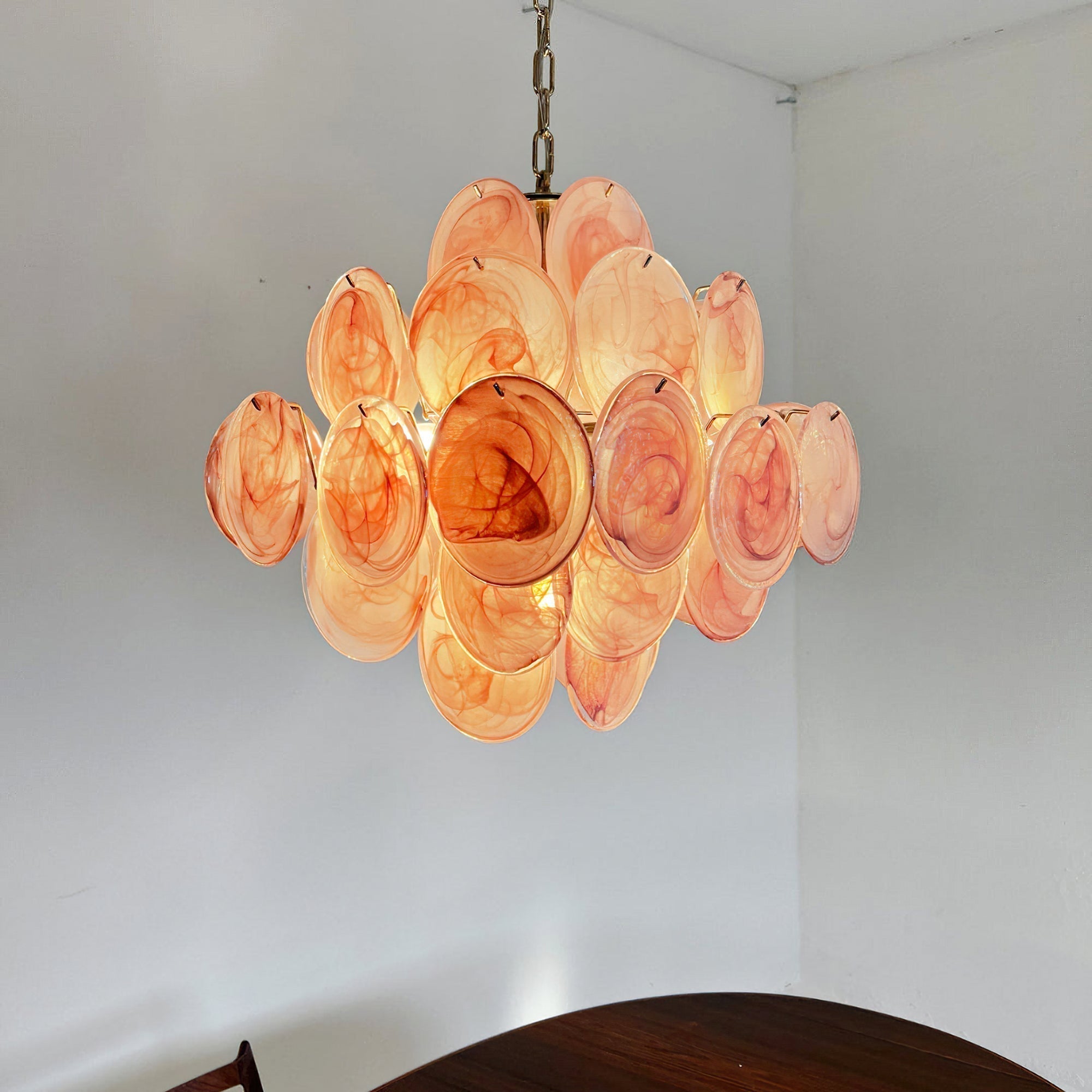 Murano Pink Disc Chandelier 36