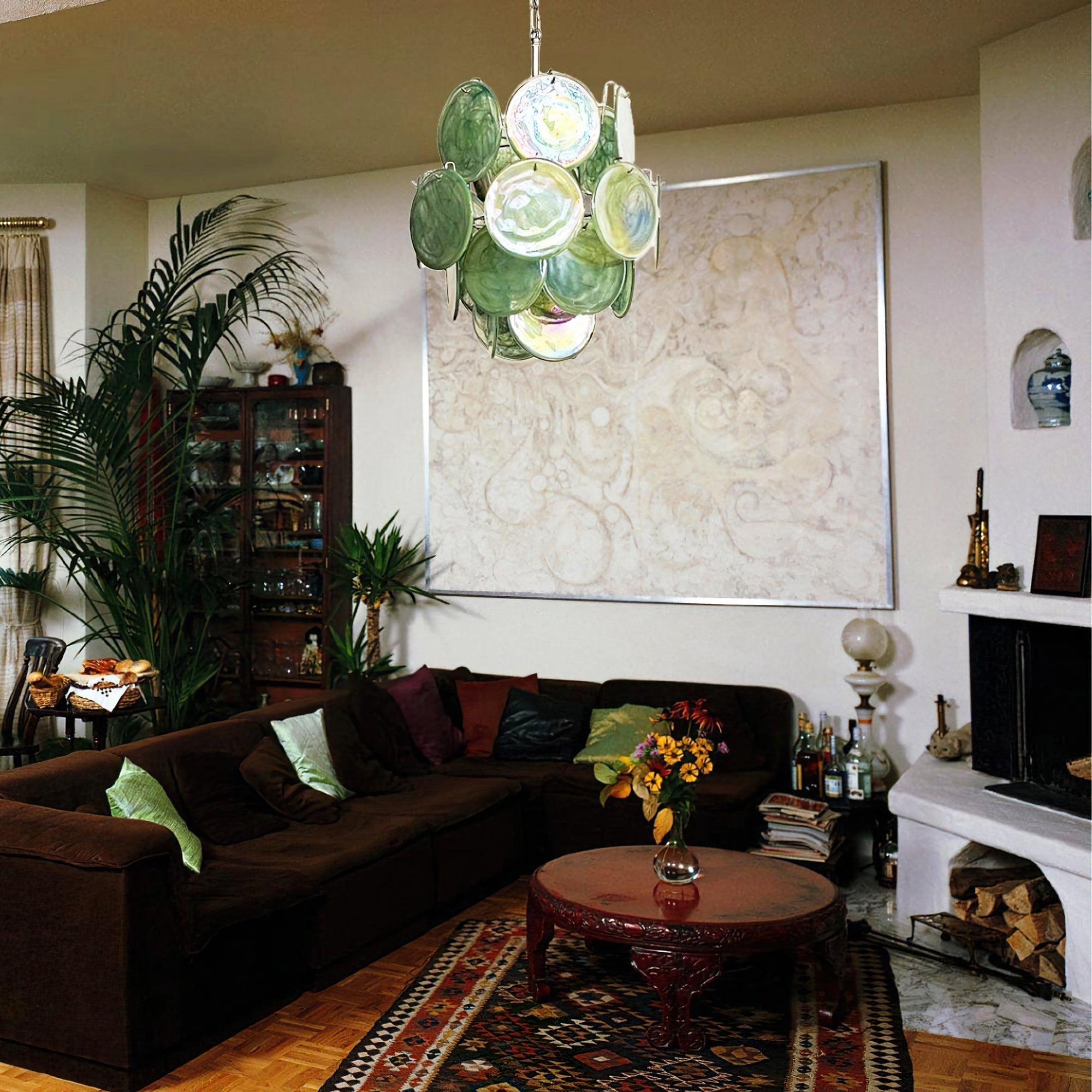 Murano Green Disc Chandelier 24