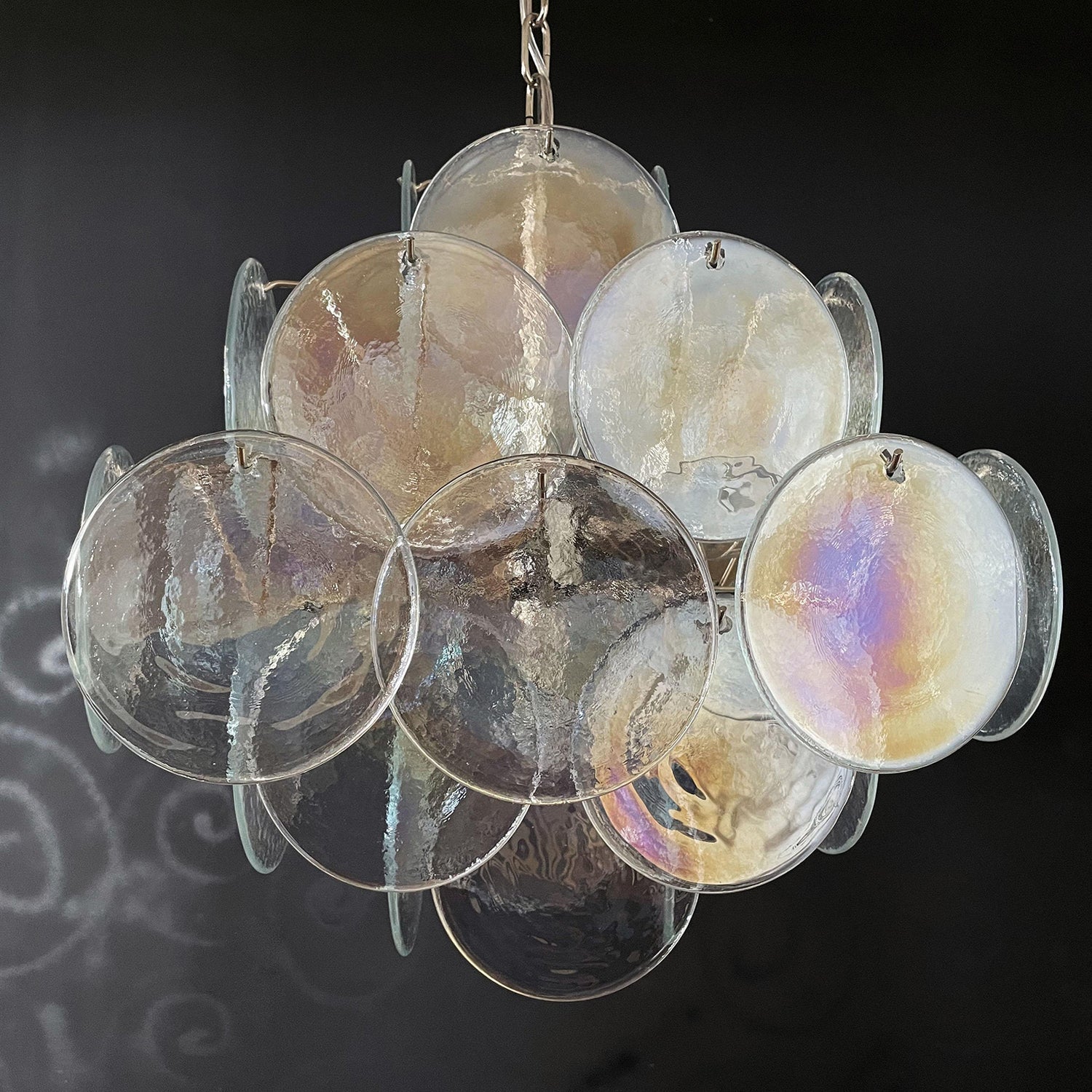 Murano Iridescent Grit Disc Chandelier 36