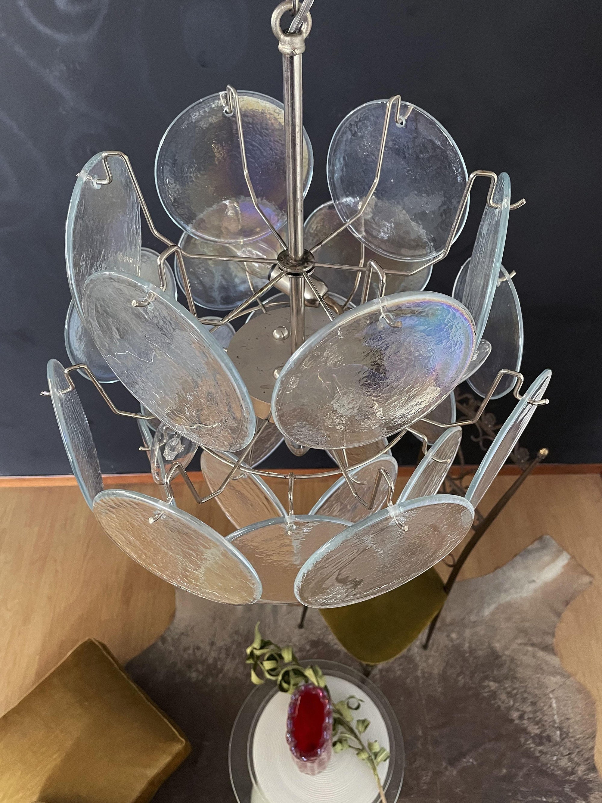 Murano Iridescent Grit Disc Chandelier 24