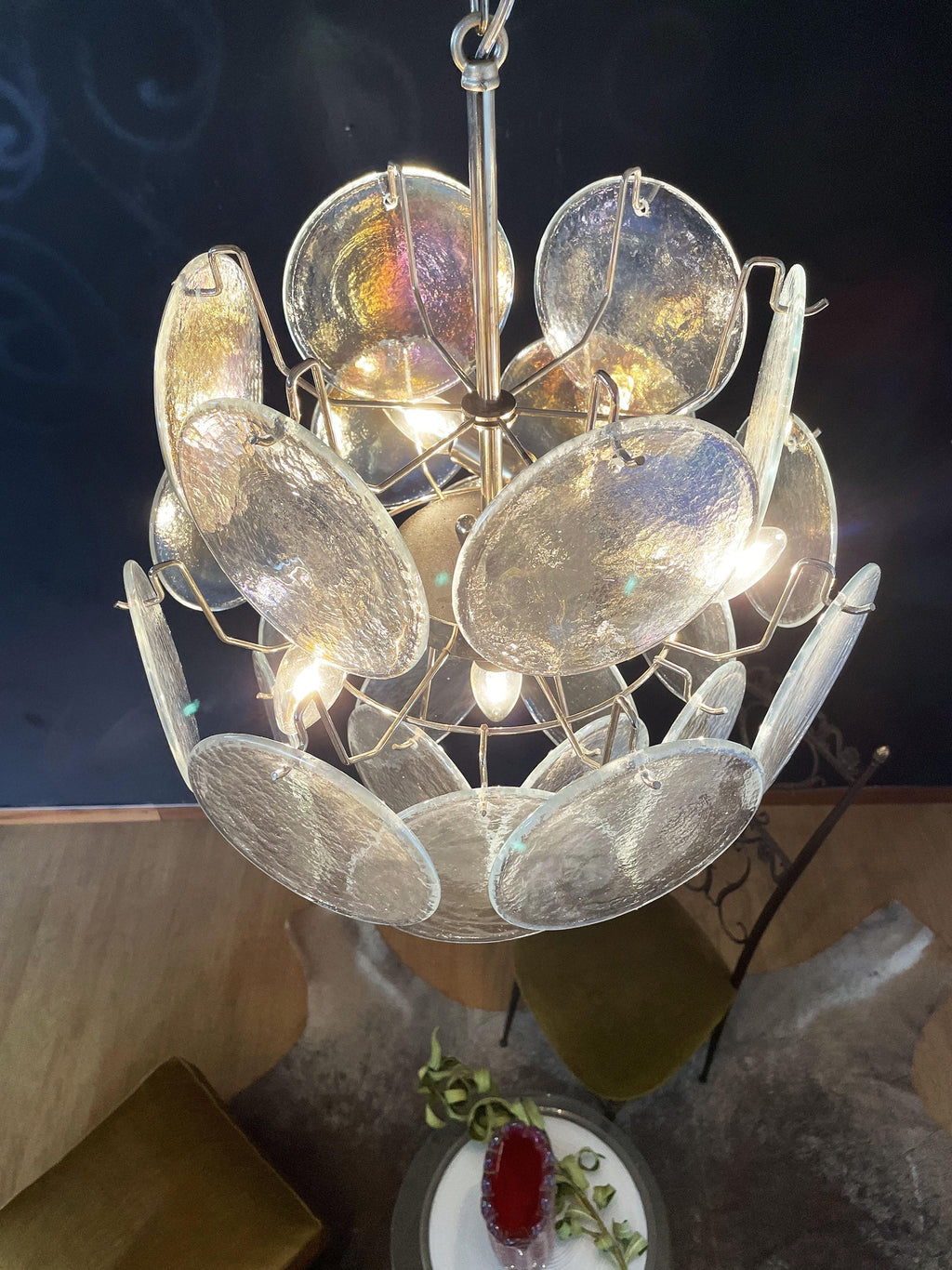 Murano Iridescent Grit Disc Chandelier 24
