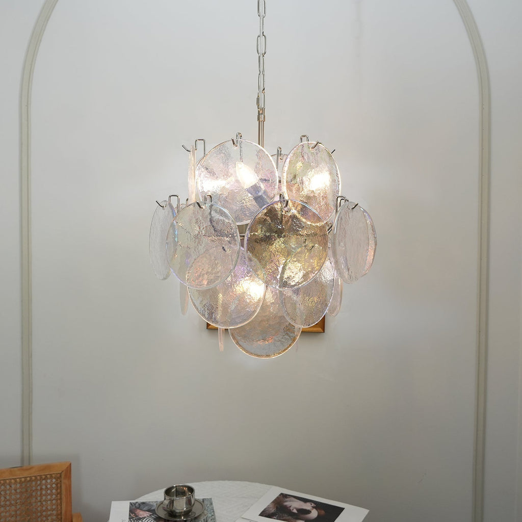 Murano Iridescent Grit Disc Chandelier 24