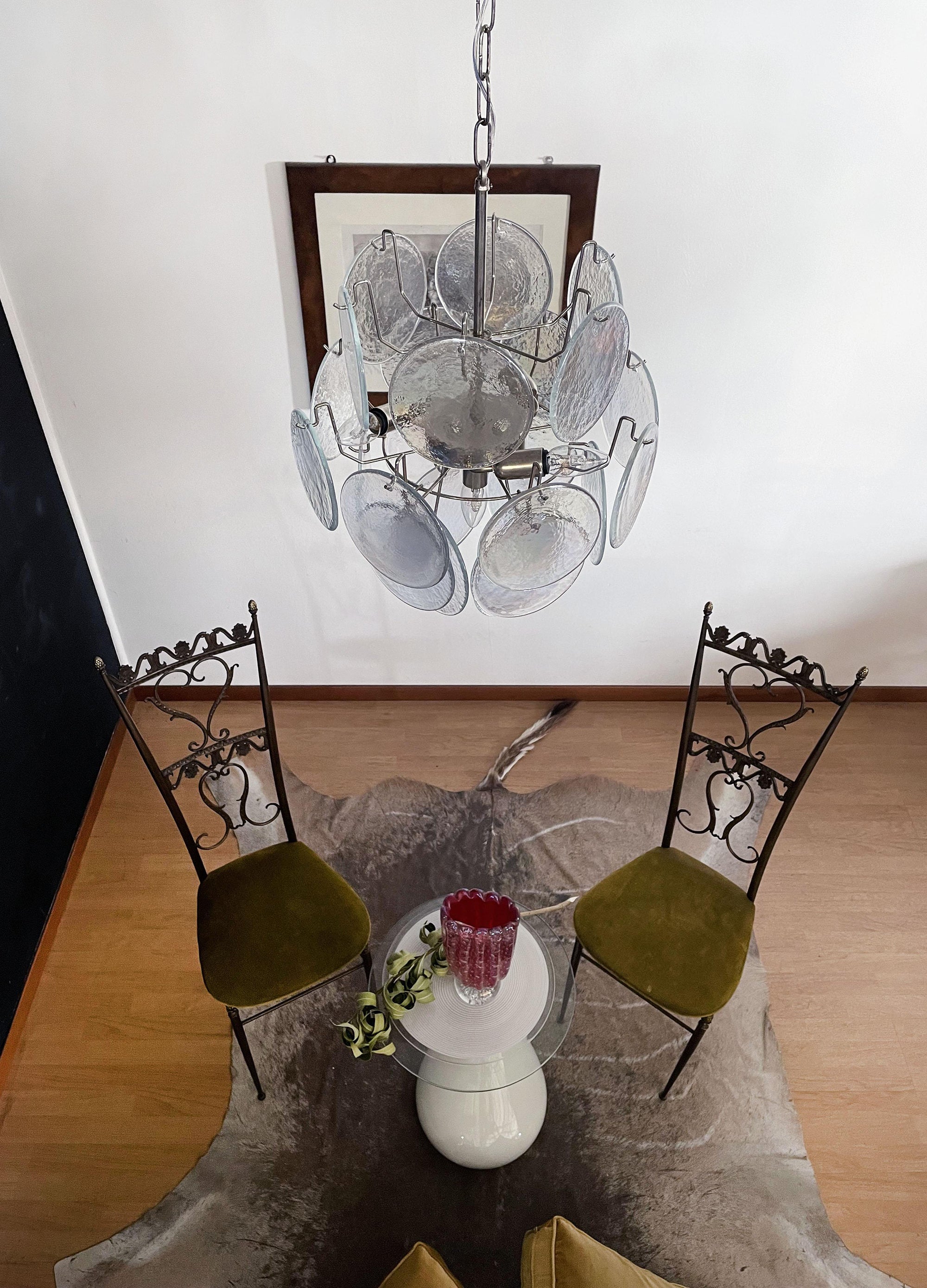 Murano Iridescent Grit Disc Chandelier 24