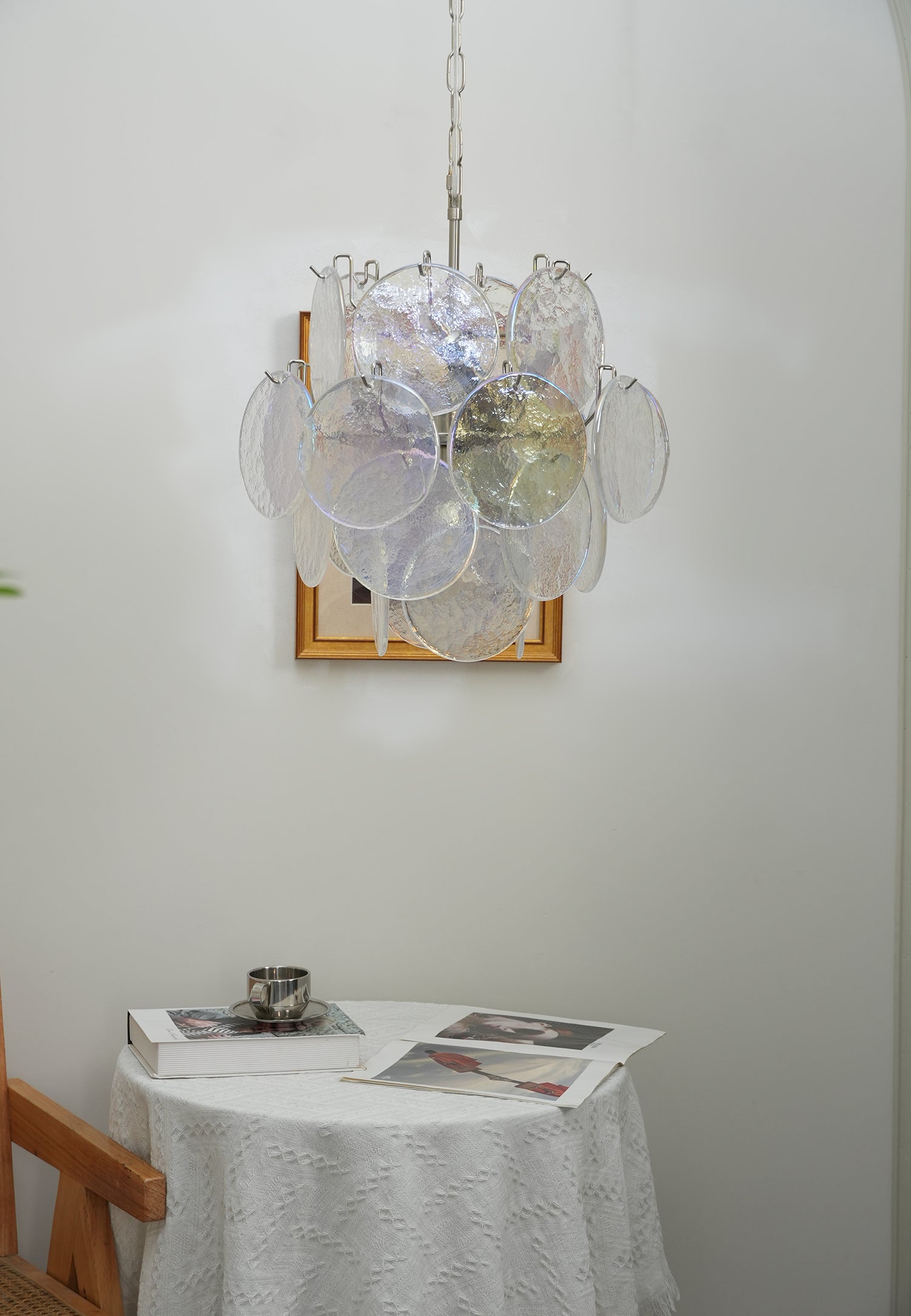 Murano Iridescent Grit Disc Chandelier 24