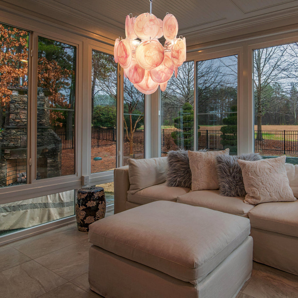 Murano Pink Disc Chandelier 24