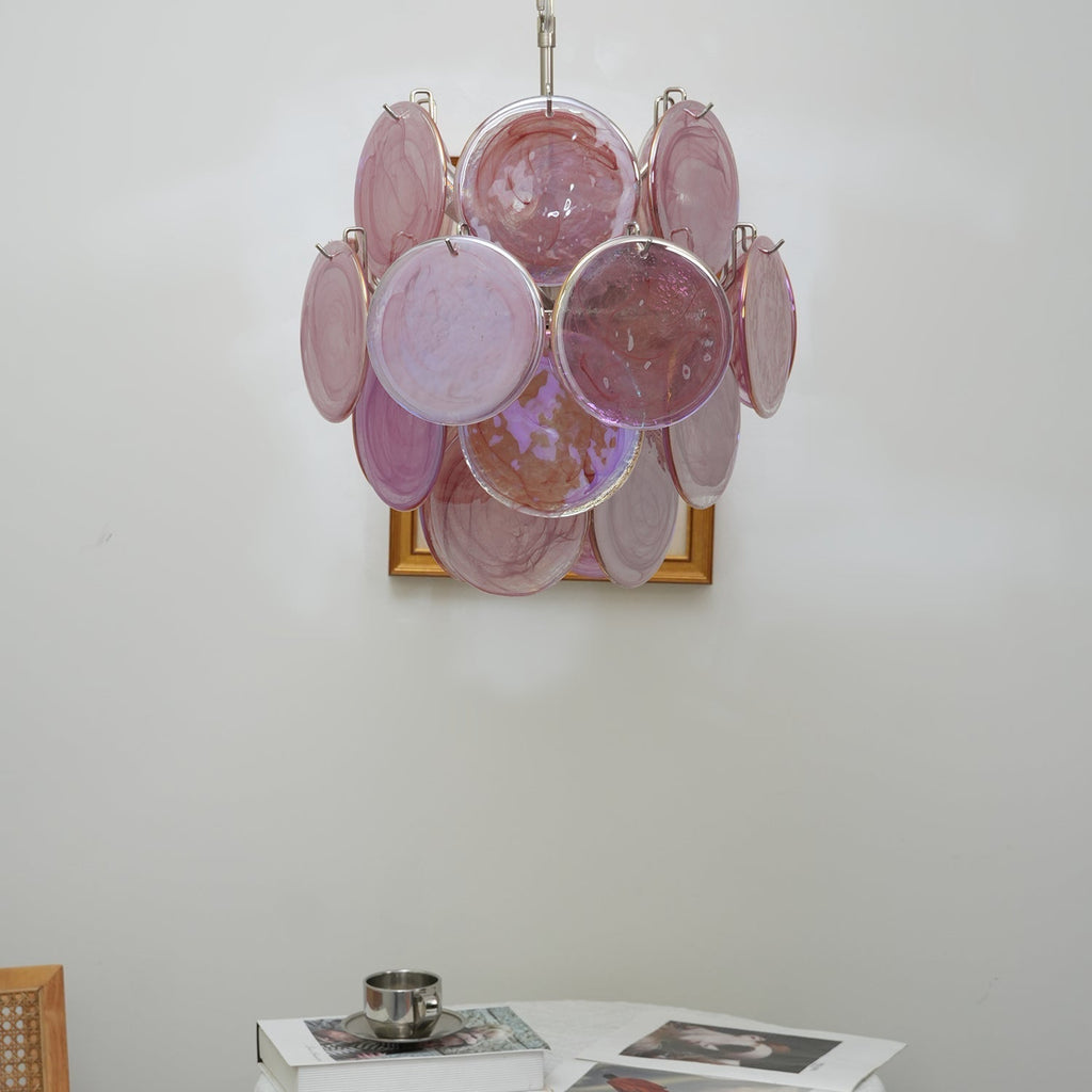 Murano Pink Disc Chandelier 24