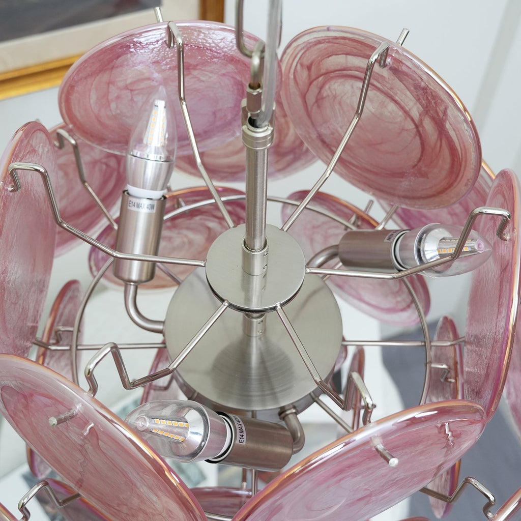 Murano Pink Disc Chandelier 24