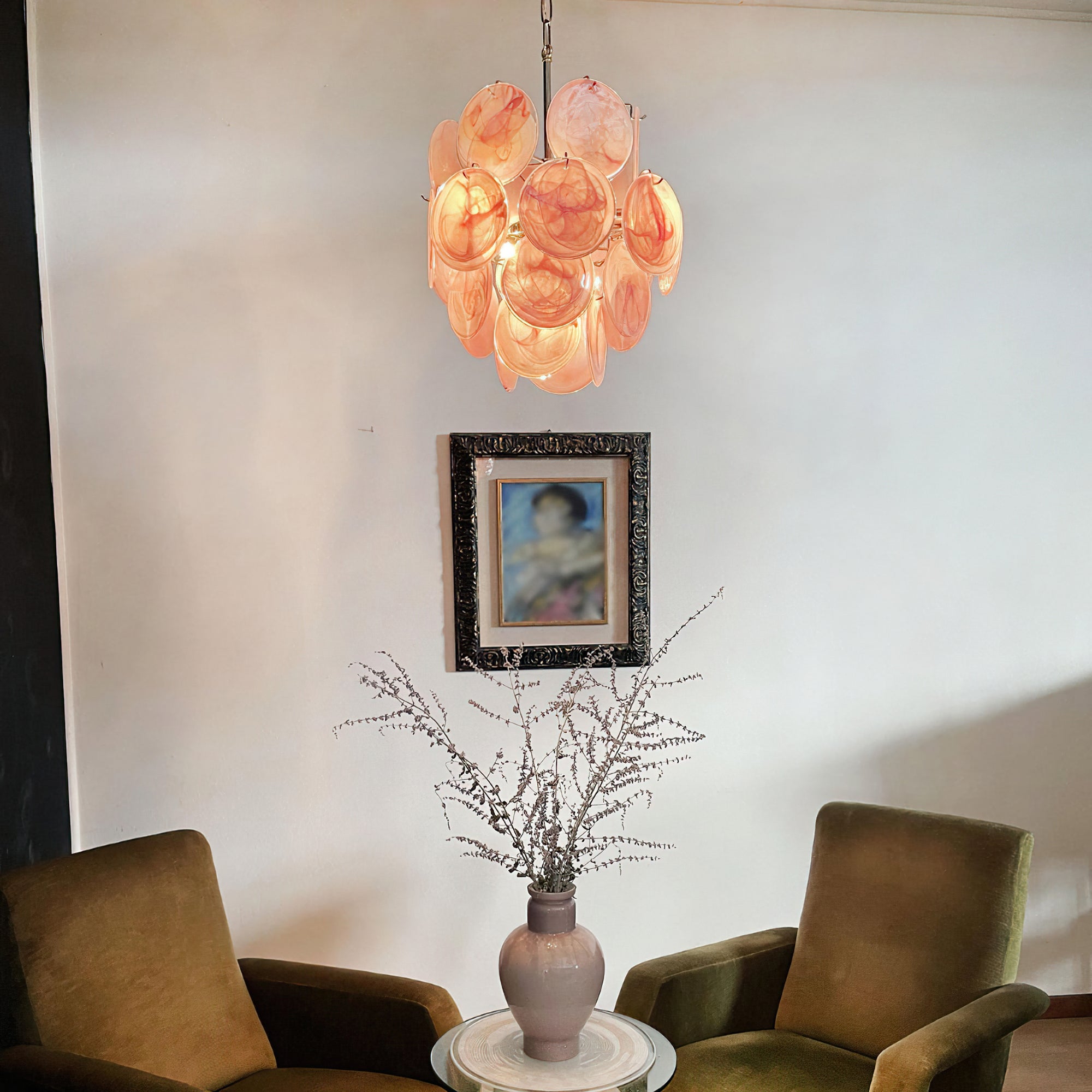 Murano Pink Disc Chandelier 24