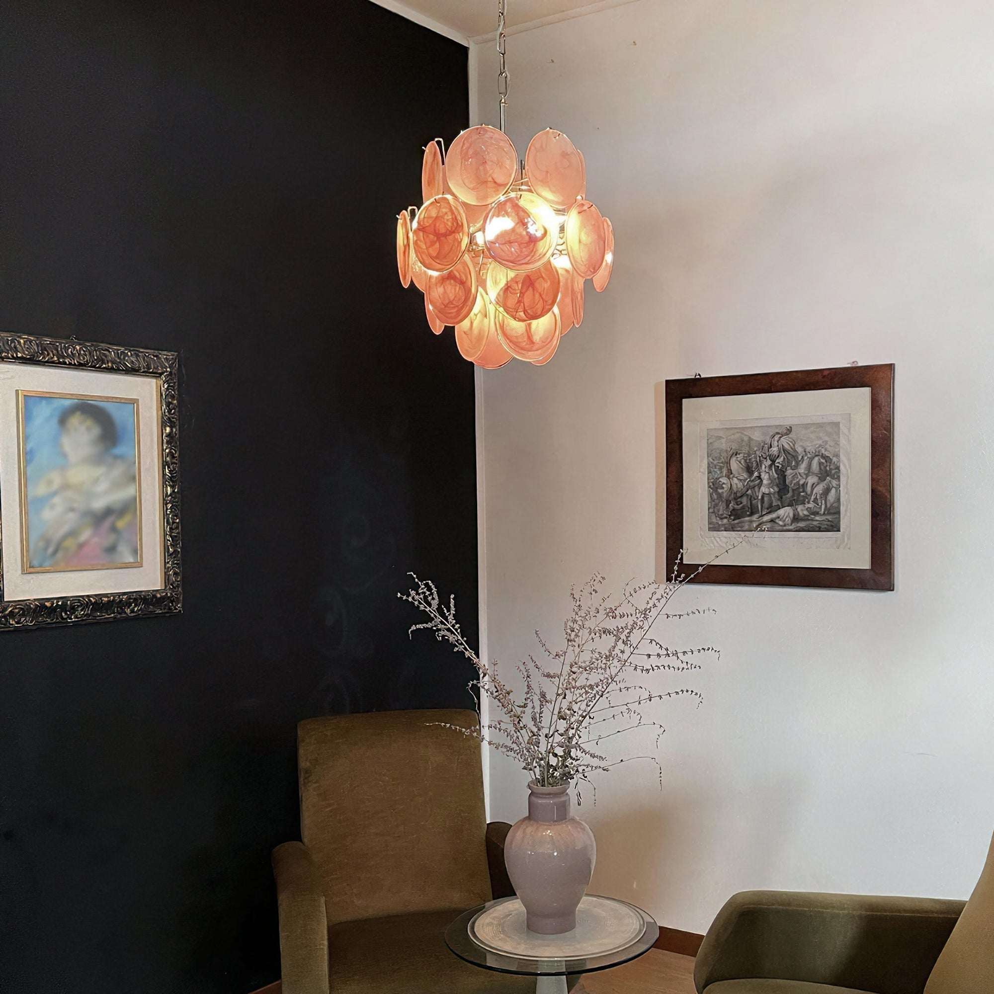 Murano Pink Disc Chandelier 24