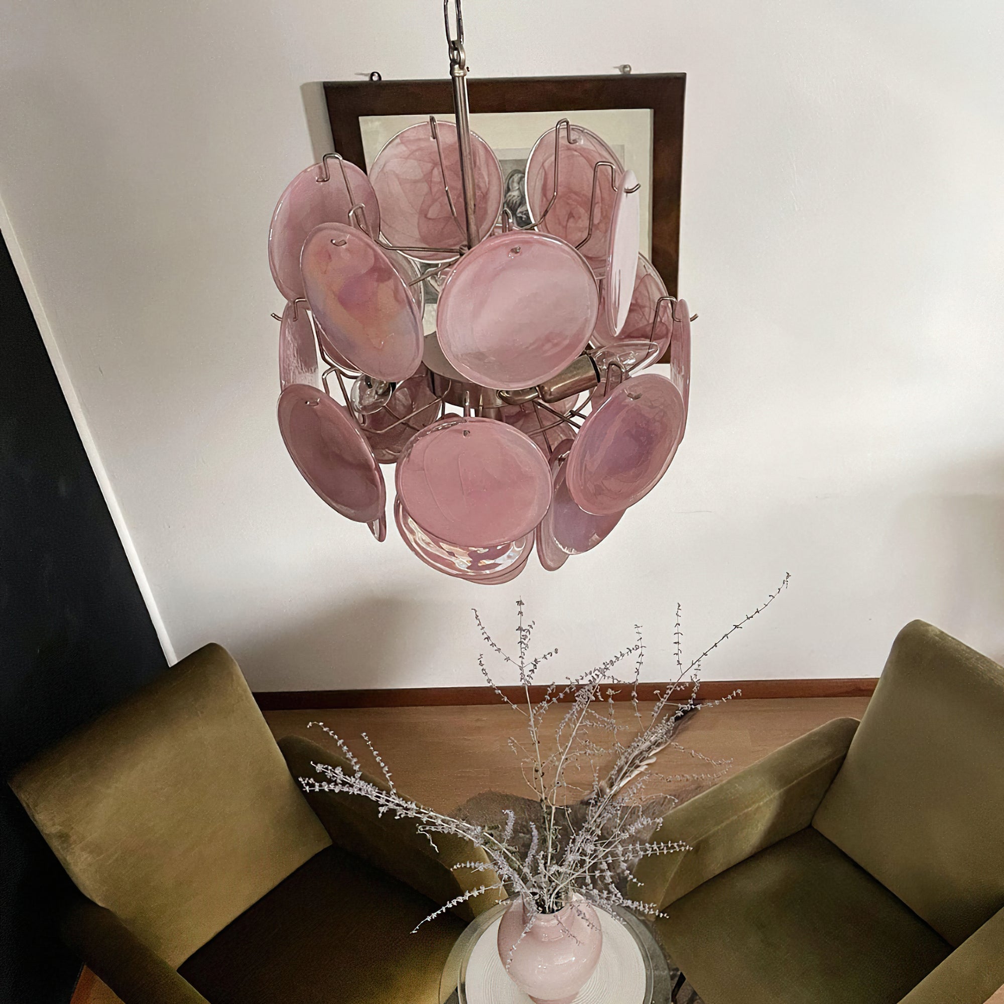 Murano Pink Disc Chandelier 24