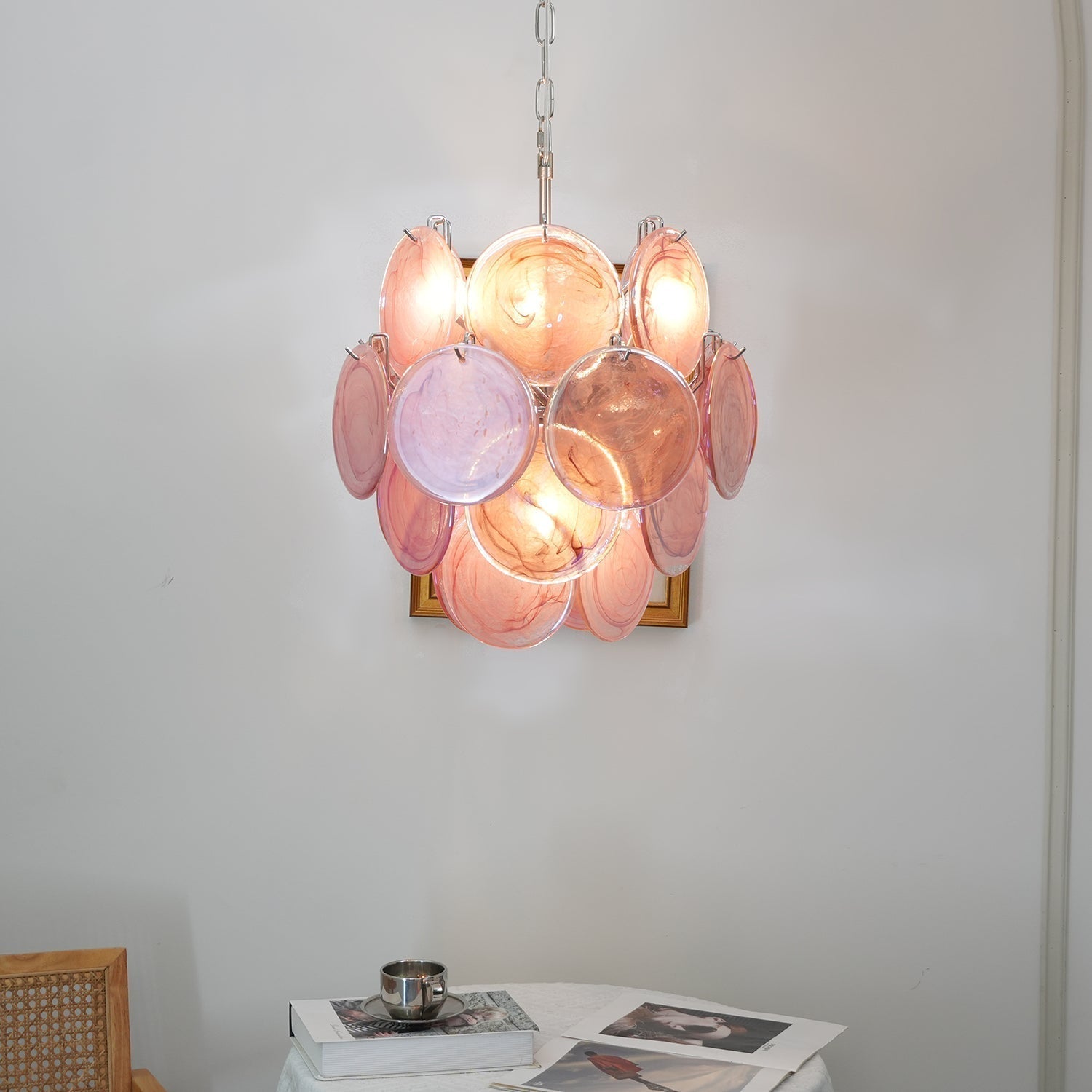 Murano Pink Disc Chandelier 24