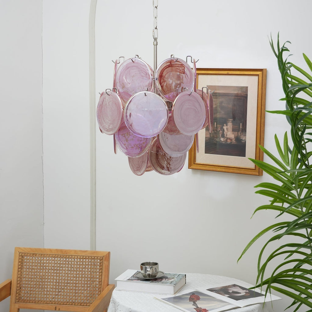 Murano Pink Disc Chandelier 24