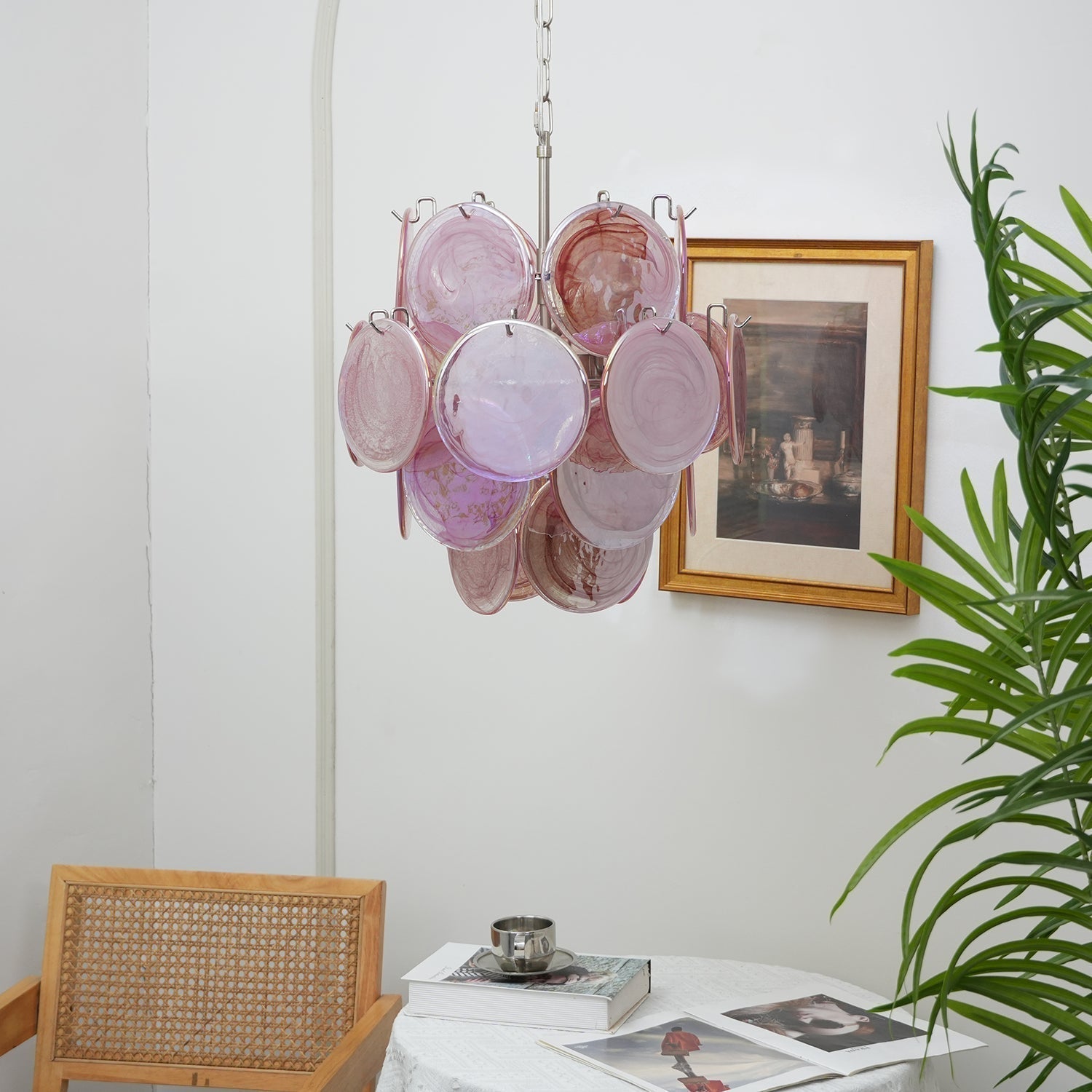 Murano Pink Disc Chandelier 24