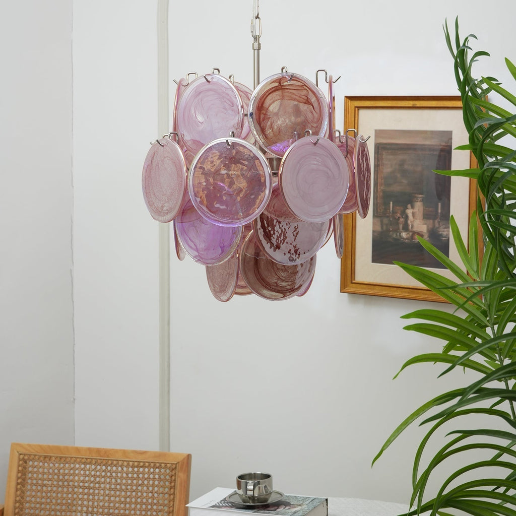 Murano Pink Disc Chandelier 24