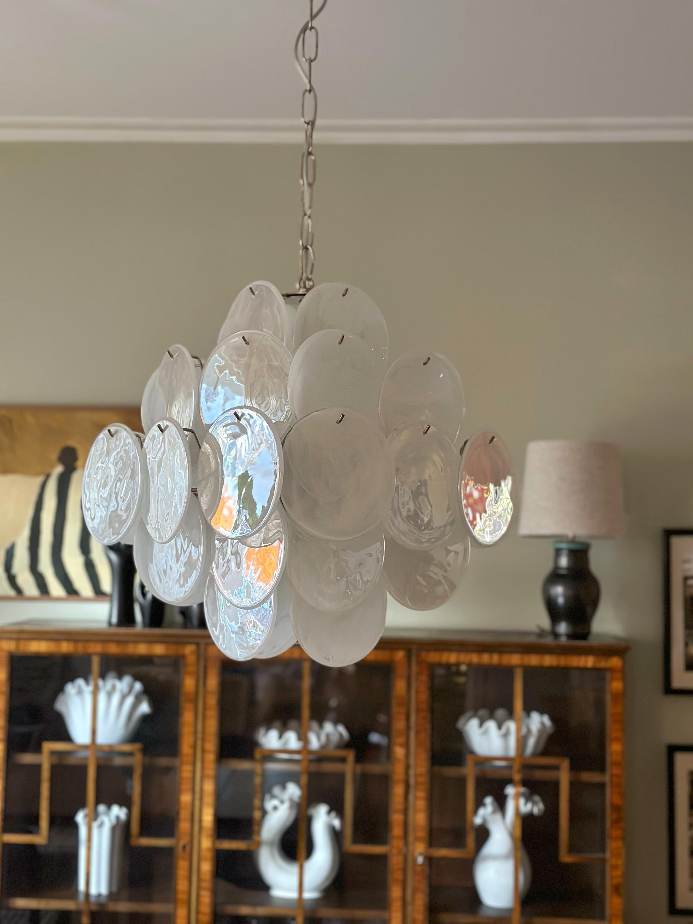 Murano White Disc Chandelier 36
