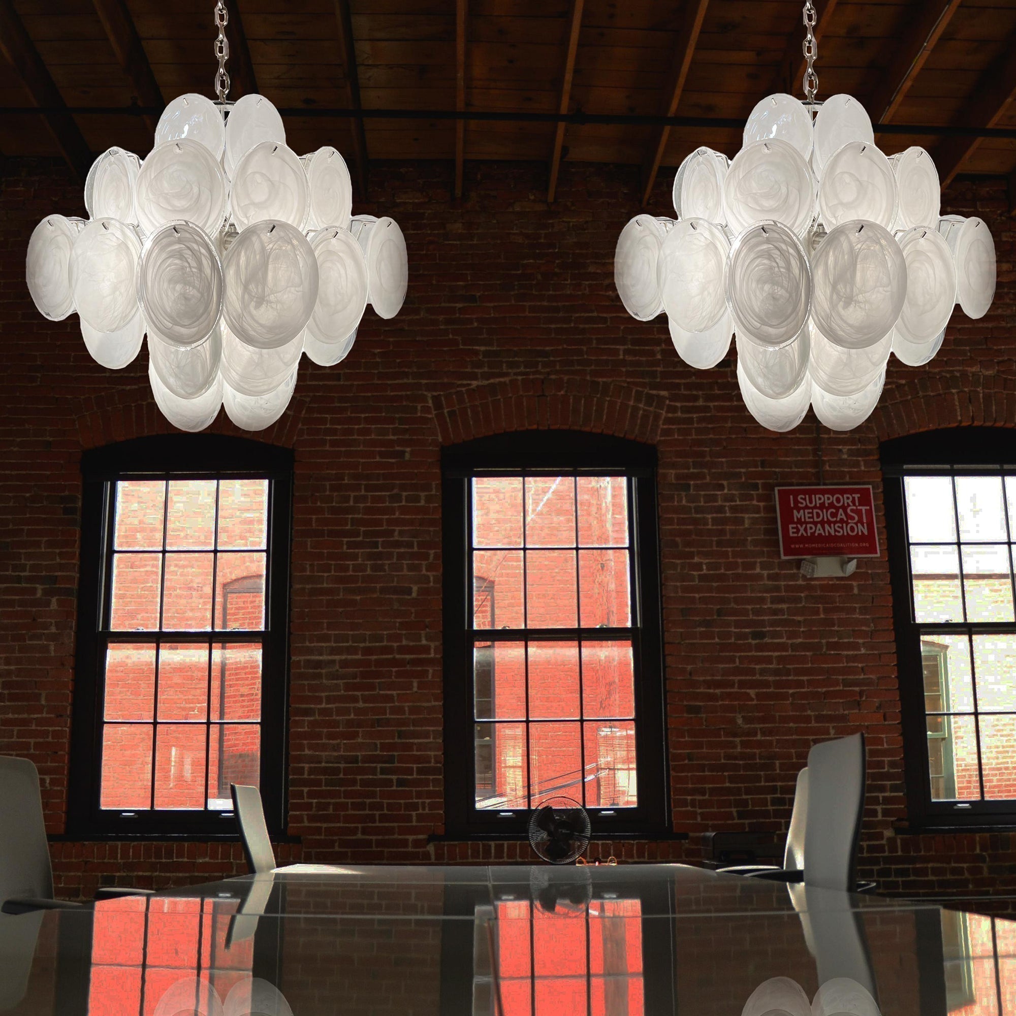 Murano White Disc Chandelier 36