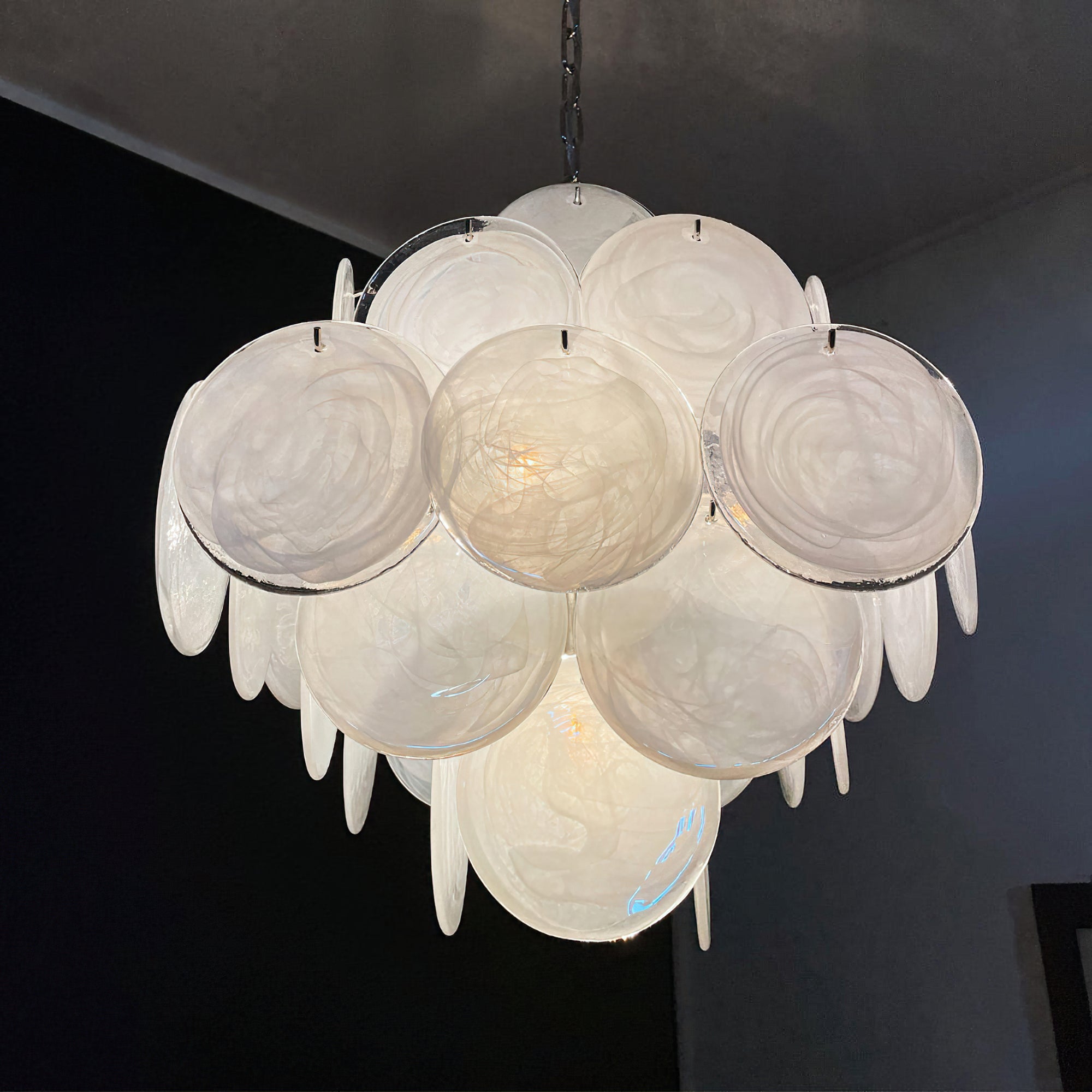 Murano White Disc Chandelier 36