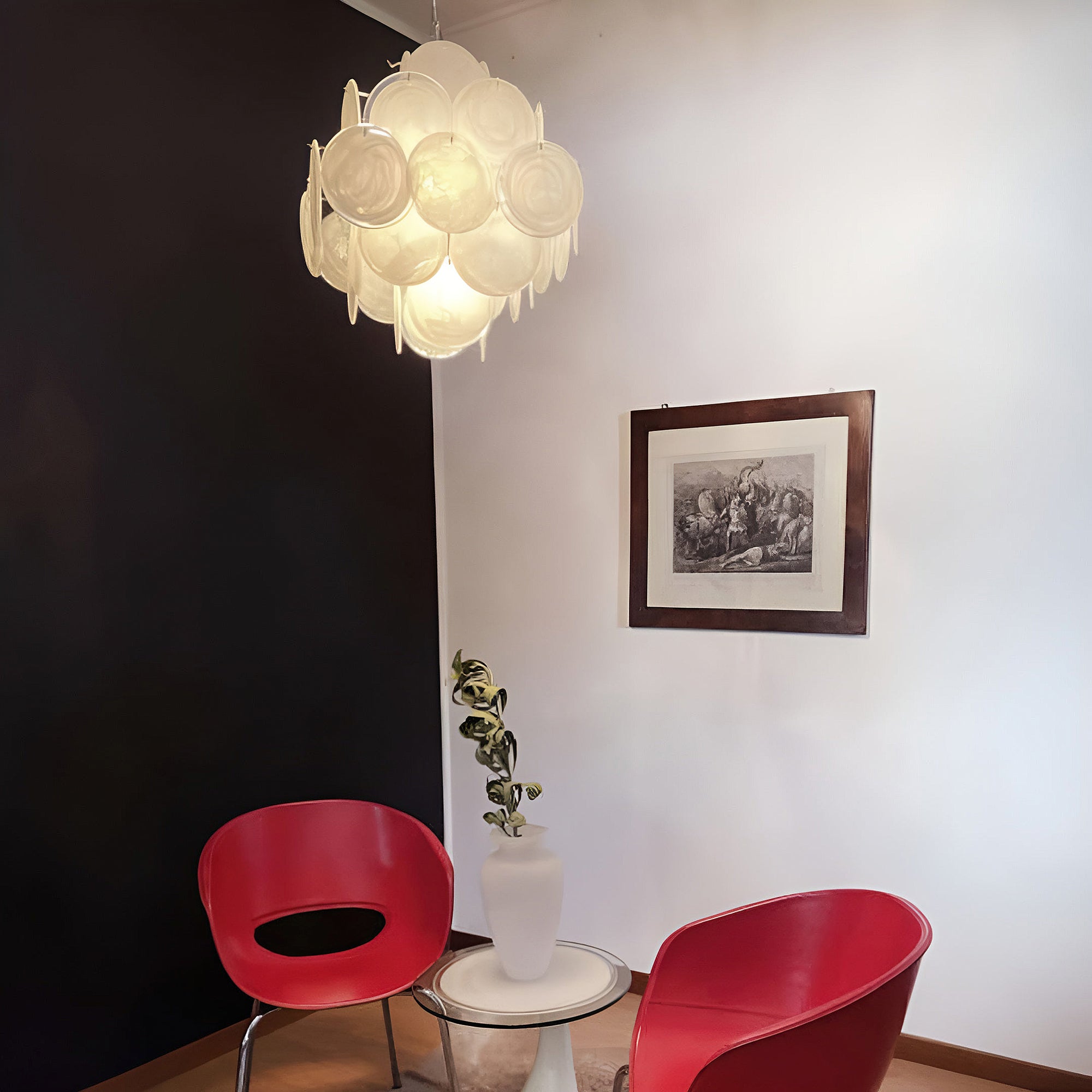 Murano White Disc Chandelier 36
