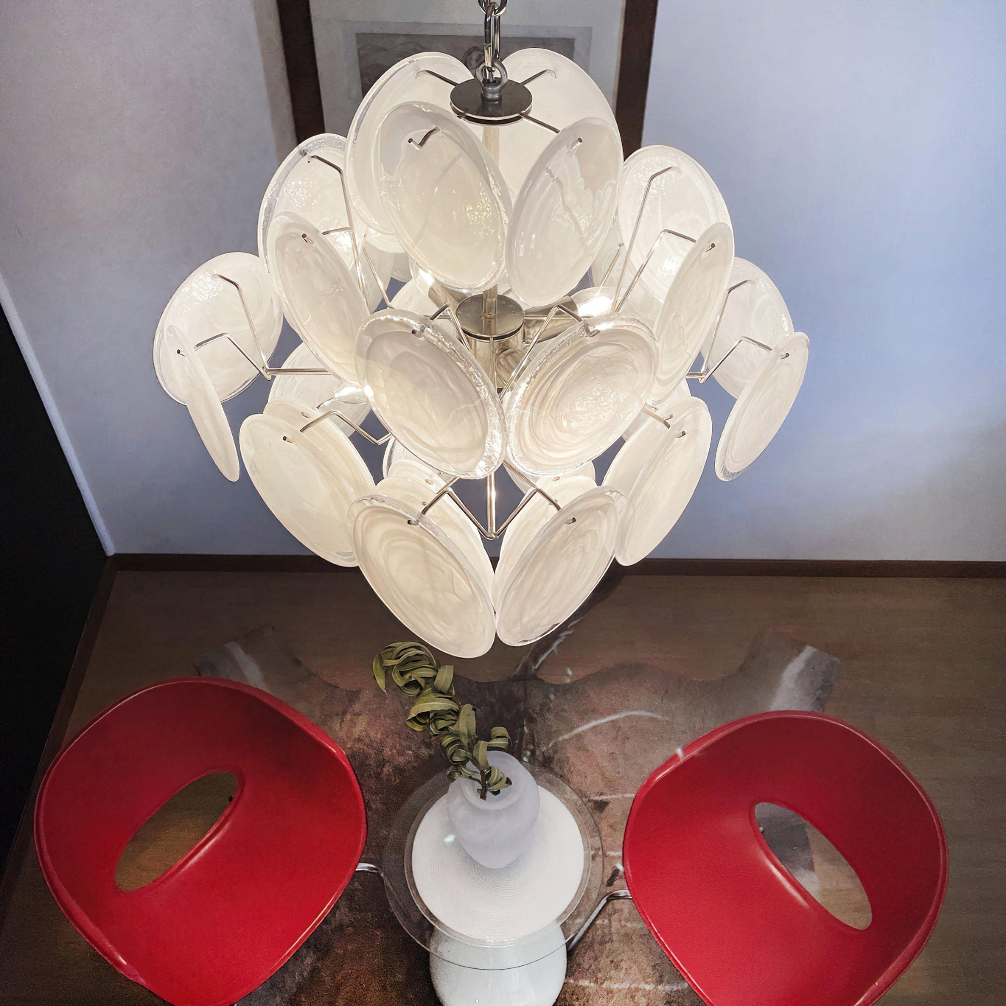 Murano White Disc Chandelier 36