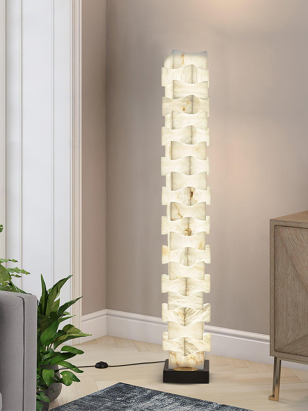 Alva Stacked Alabaster Floor Lamp