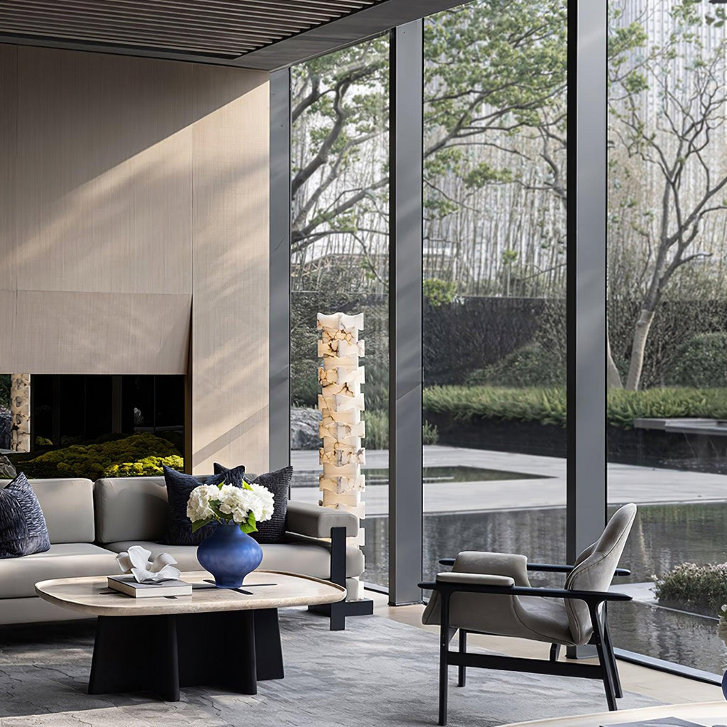 Alva Stacked Alabaster Floor Lamp