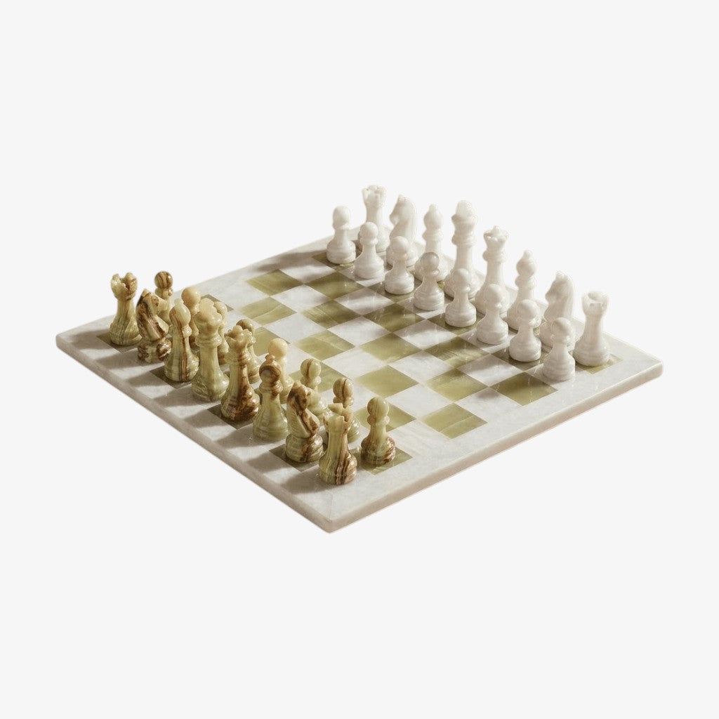White and Jade Onyx Marble Chess Set