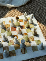 White and Jade Onyx Marble Chess Set