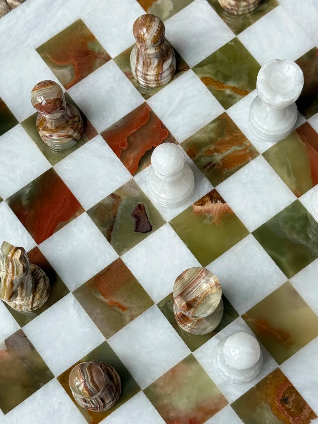 White and Jade Onyx Marble Chess Set