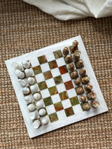 White and Jade Onyx Marble Chess Set