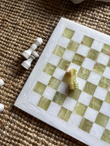 White and Jade Onyx Marble Chess Set