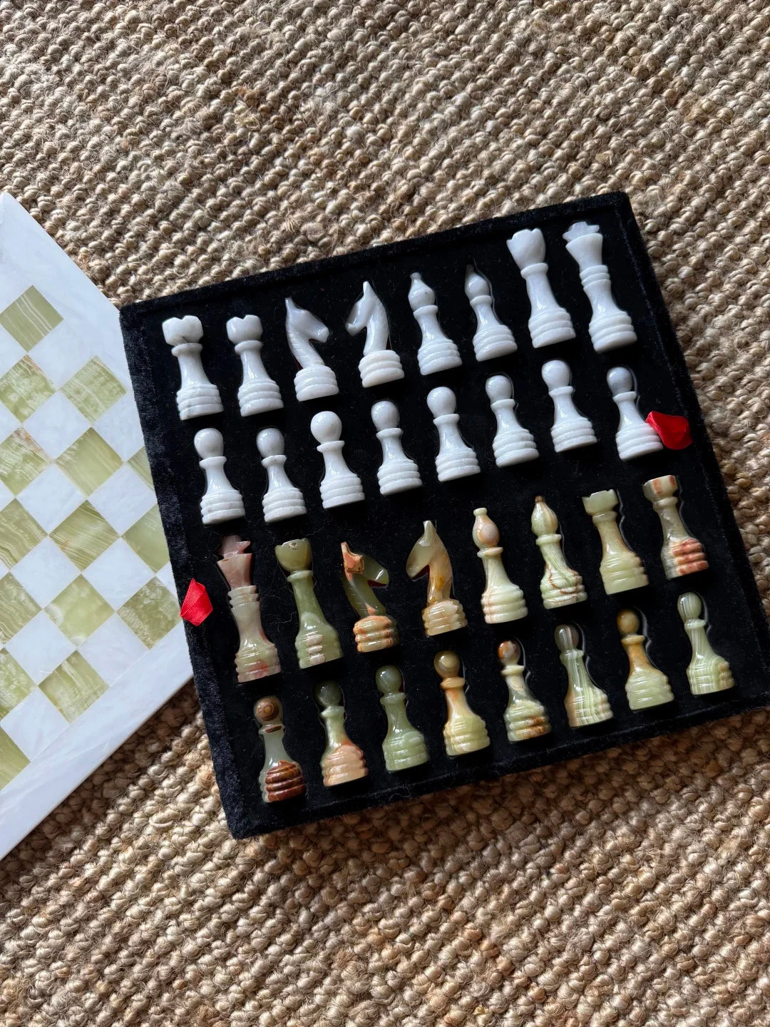 White and Jade Onyx Marble Chess Set