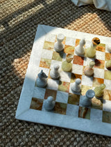 White and Jade Onyx Marble Chess Set
