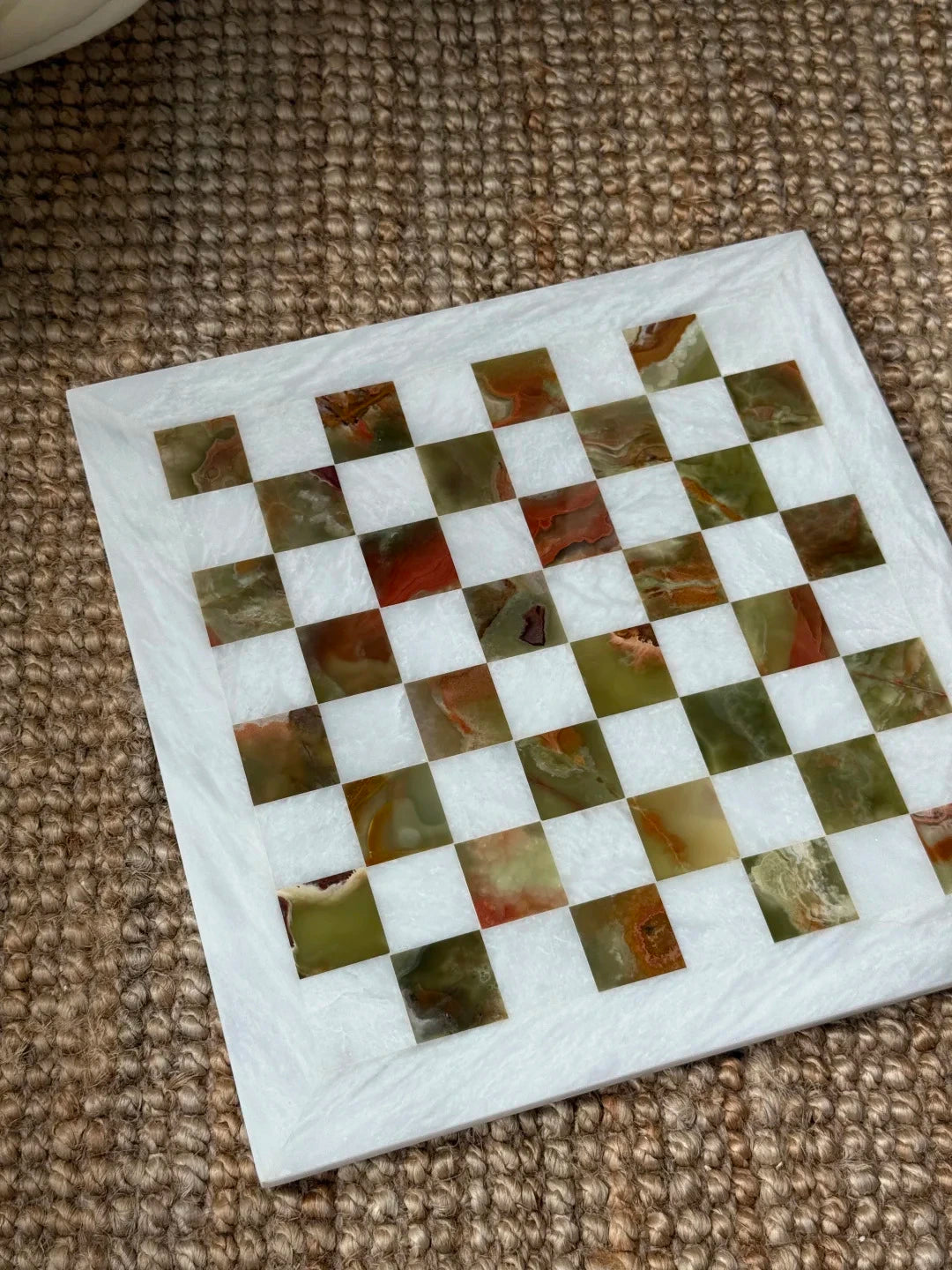 White and Jade Onyx Marble Chess Set