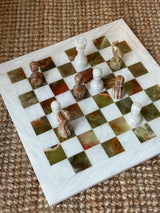 White and Jade Onyx Marble Chess Set