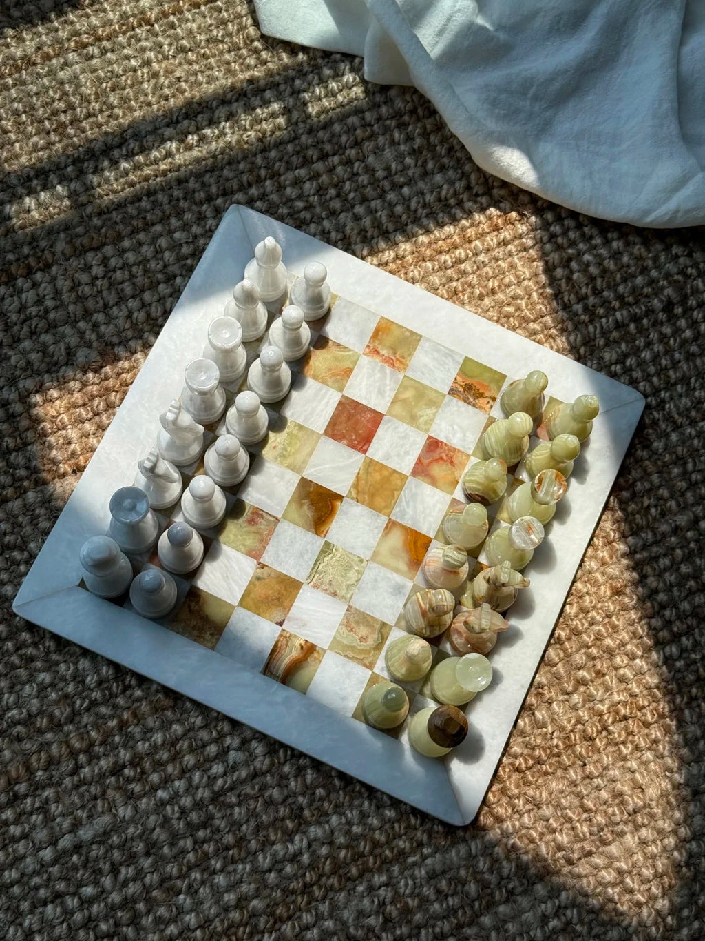 White and Jade Onyx Marble Chess Set
