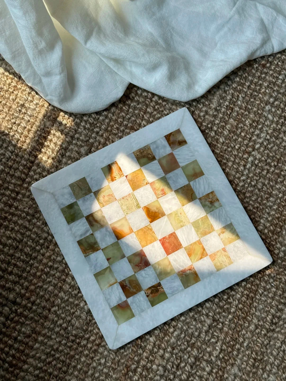 White and Jade Onyx Marble Chess Set